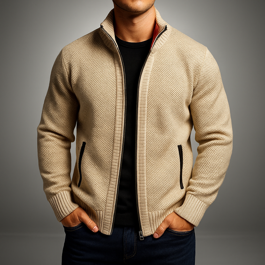 Men's Ribbed Thermal Plaid Sweater Winter Essential Knitwear Beige