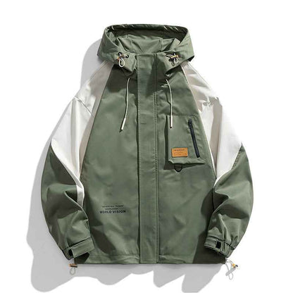 Men's Polyester Jacket Relaxed Fit Pockets Khaki Winter Green