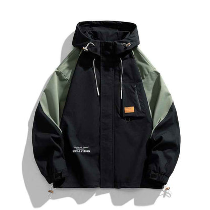 Men's Polyester Jacket Relaxed Fit Pockets Khaki Winter Black