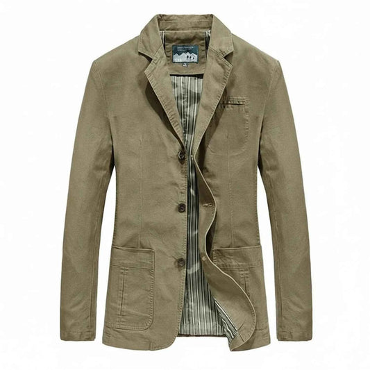 Men's Notch Lapel Three Button Flap Pocket Lined Blazer Khaki