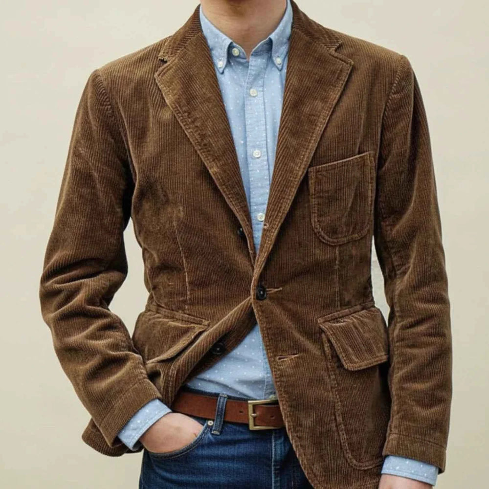 Men's Notch Lapel Vintage Blazer Jacket Brown