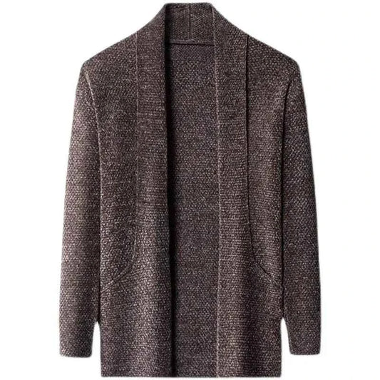 Men's Black Wool Blend Open Front Lightweight Knit Cardigan