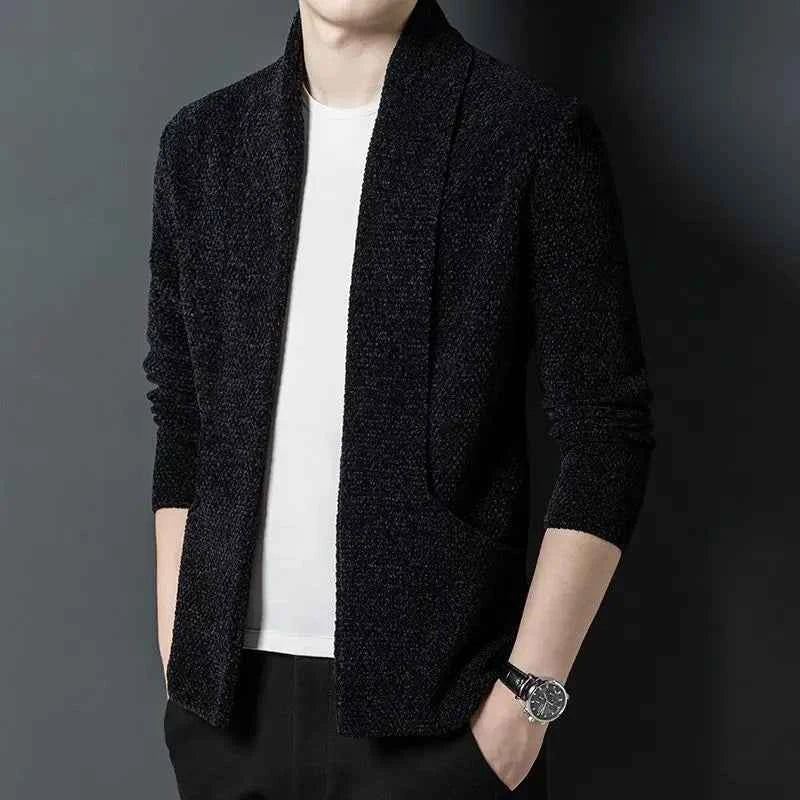 Men's Open Cardigan - Stylish and Versatile Layering Piece Black