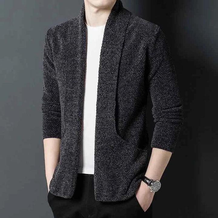 Men's Open Cardigan - Stylish and Versatile Layering Piece Charcoal Gray