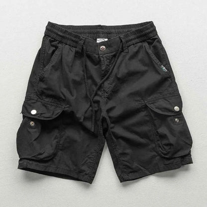 Men's Cotton Shorts Relaxed Fit Pockets Khaki Drawstring Black