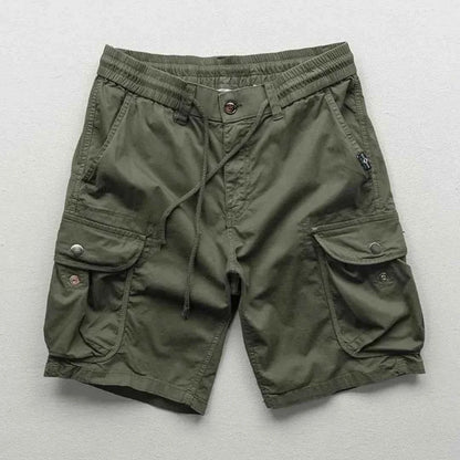 Men's Cotton Shorts Relaxed Fit Pockets Khaki Drawstring Green