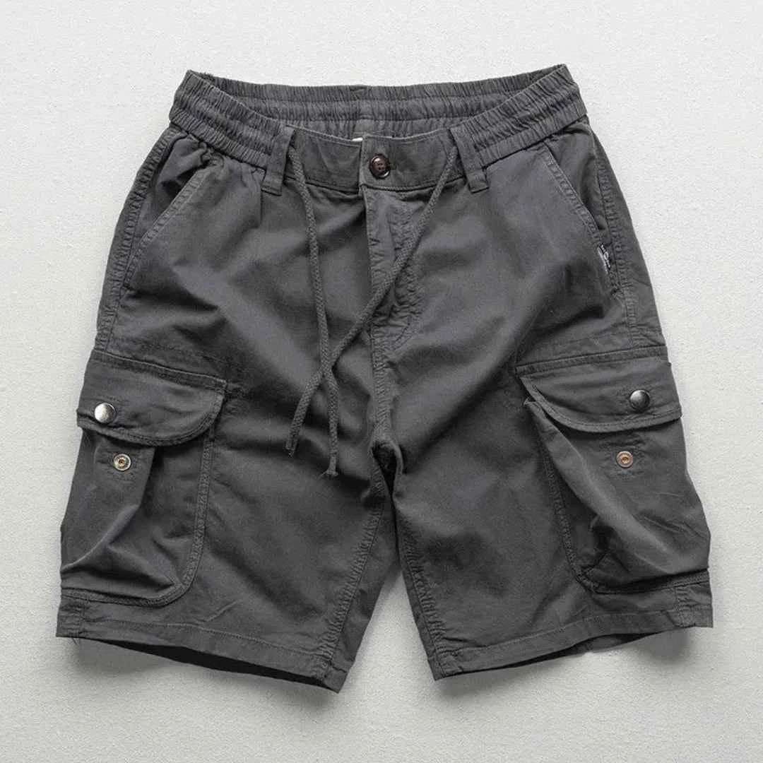 Men's Cotton Shorts Relaxed Fit Pockets Khaki Drawstring Gray