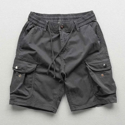 Men's Cotton Shorts Relaxed Fit Pockets Khaki Drawstring Gray