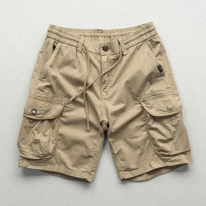 Men's Cotton Shorts Relaxed Fit Pockets Khaki Drawstring Khaki