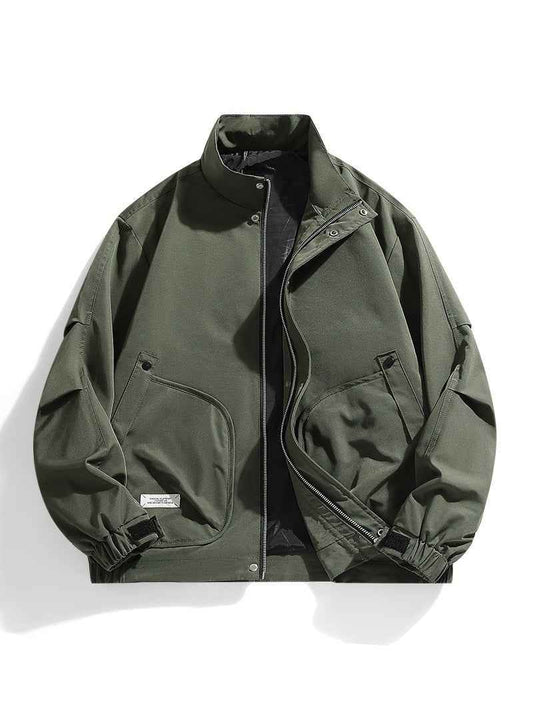 Men's Oversized Stand Up Collar Multi Pocket Bomber Jacket Green