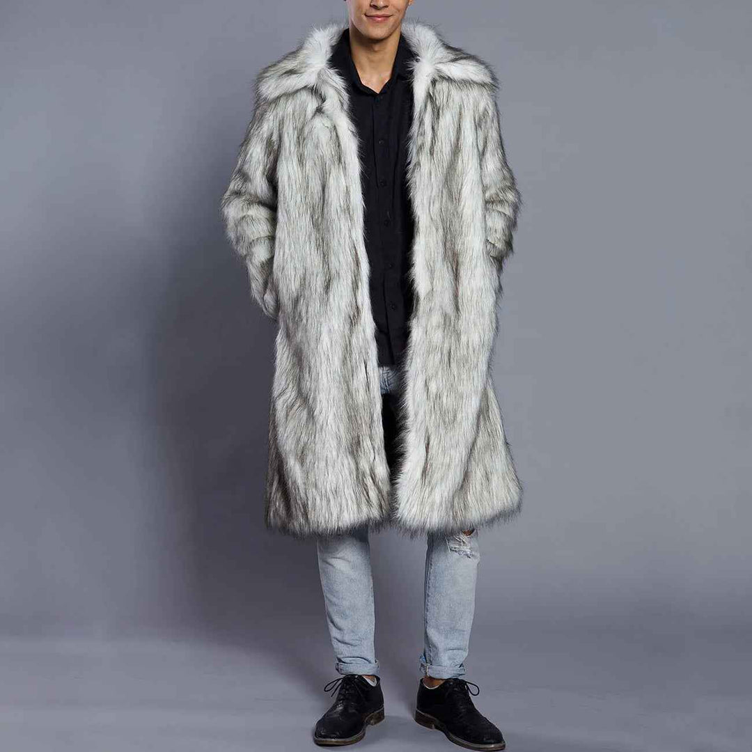 Men's Oversized Full Length Faux Fur Coat – Luxury Open Front Design White