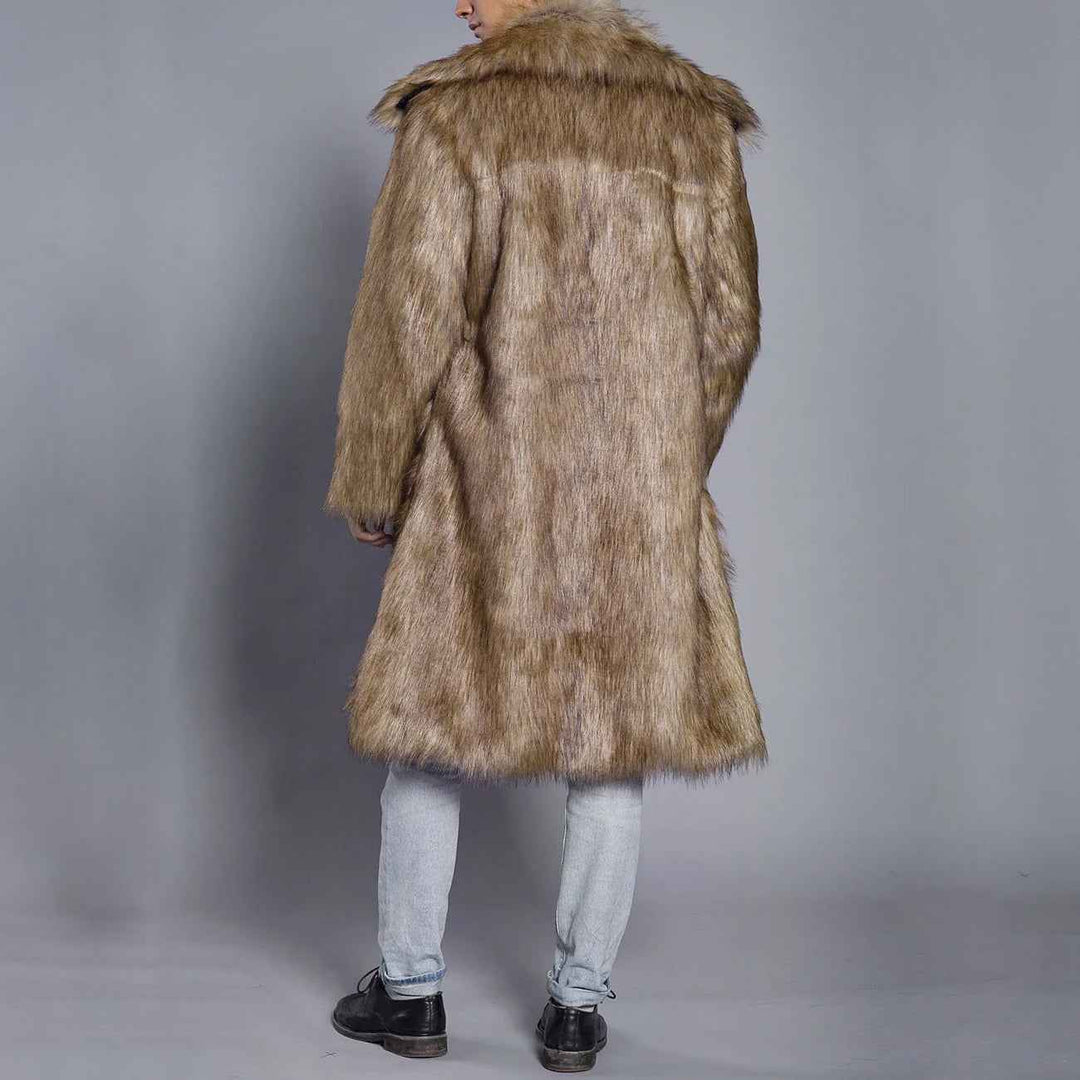 Men's Oversized Full Length Faux Fur Coat – Luxury Open Front Design