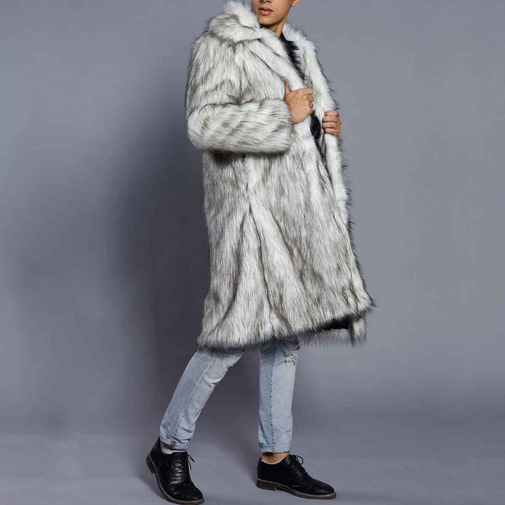 Men's Oversized Full Length Faux Fur Coat – Luxury Open Front Design