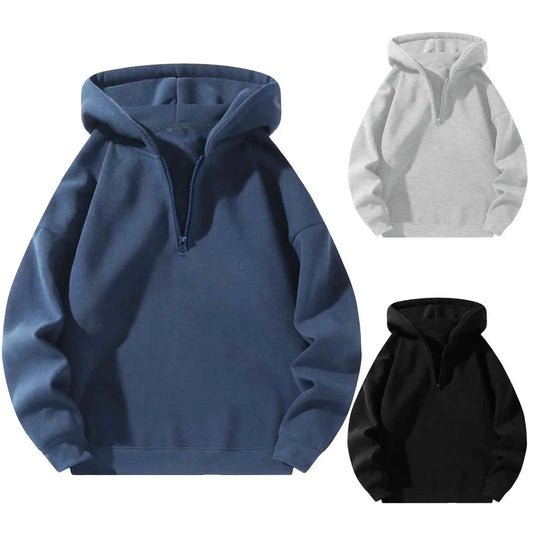 Men's Cotton Blend Half-zip Oversized Relaxed Fit Hooded Hoodie