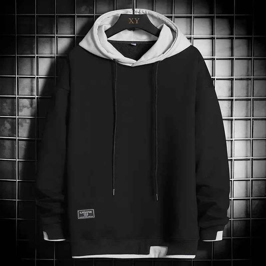 Men's Black Oversized Graphic Print Cotton Pullover Hoodie Black