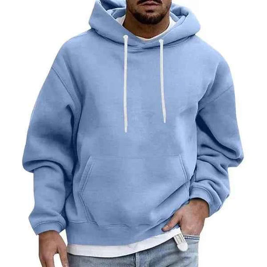 Men's Oversized Hoodie – Soft Cotton – Kangaroo Pocket – Drawstring Hood Light Blue