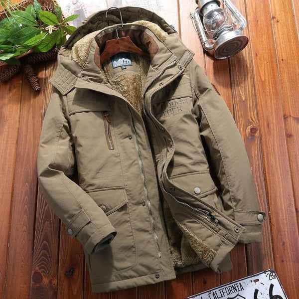 Men's Oversized Jacket – Padded, Fleece Lined, Hooded with Multiple Pockets Beige