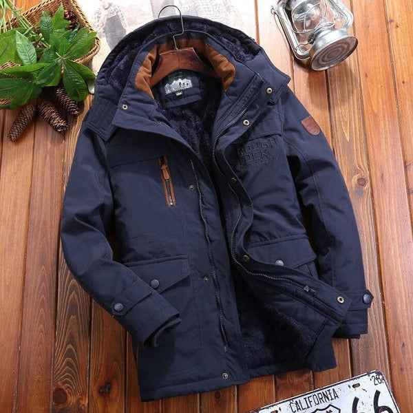 Men's Oversized Jacket – Padded, Fleece Lined, Hooded with Multiple Pockets Blue