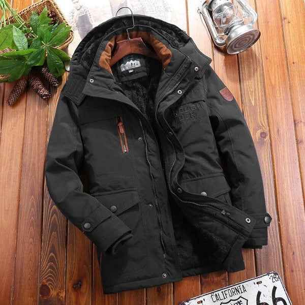 Men's Oversized Jacket – Padded, Fleece Lined, Hooded with Multiple Pockets Black
