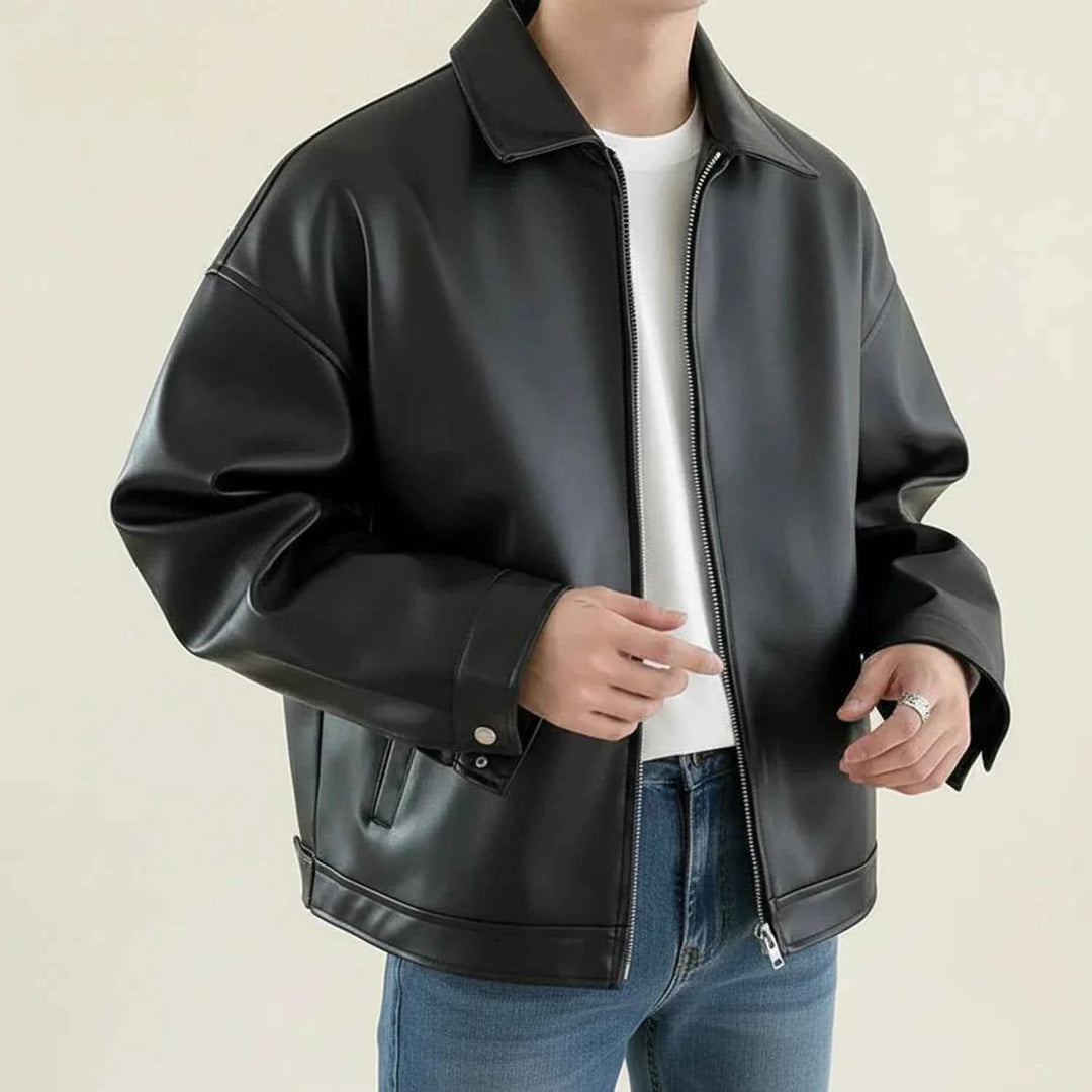 Men's Oversized Leather Jacket Black