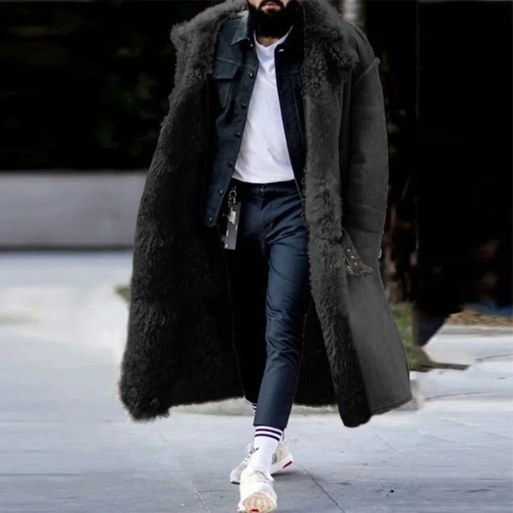 Men's Oversized Long Coat – Wool Blend – Hooded – Plush Lining – Toggle Closure Black