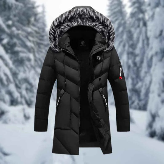 Men's Faux Fur Oversized Mid-length Ribbed Cuffs Padded Jacket Black