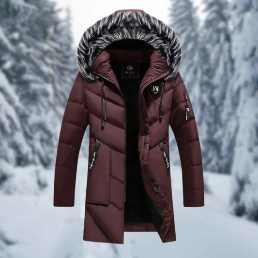 Men's Faux Fur Oversized Mid-length Ribbed Cuffs Padded Jacket Red