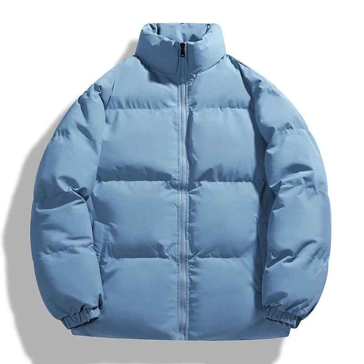 Men's Oversized Puffer Jacket – Padded, High Collar, Water-Repellent Light Blue