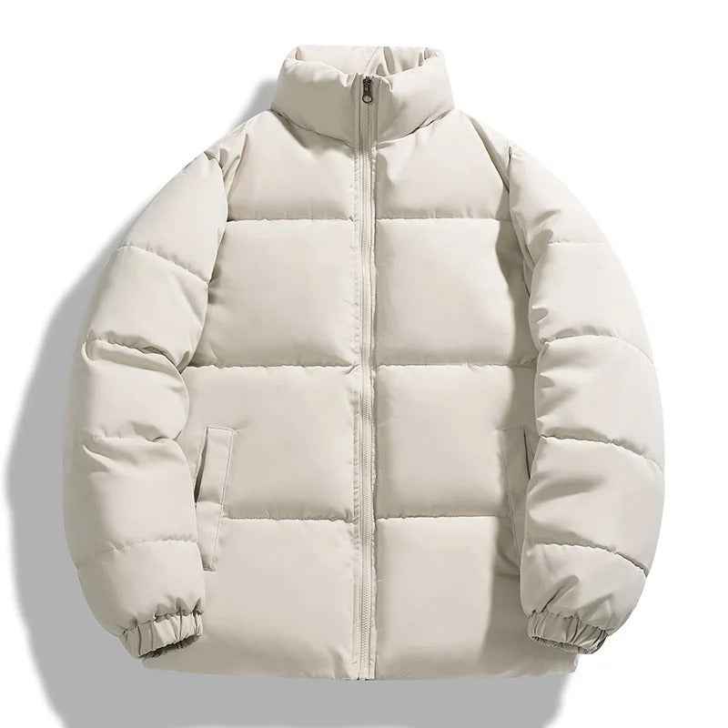 Men's Oversized Puffer Jacket – Padded, High Collar, Water-Repellent Light Khaki