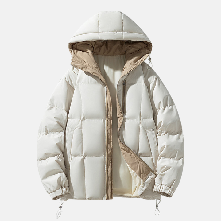 Men's Oversized Puffer Jacket – Padded with Adjustable Drawstring Hood Beige