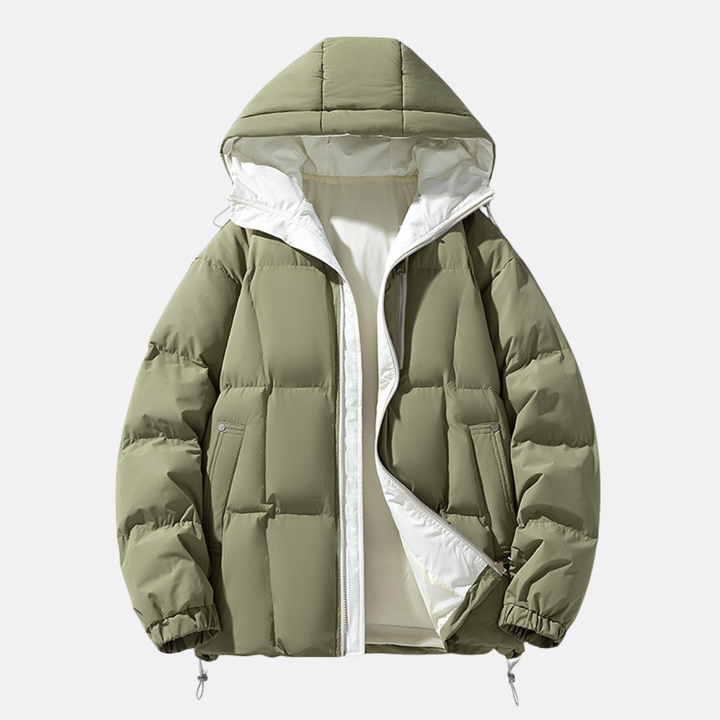 Men's Oversized Puffer Jacket – Padded with Adjustable Drawstring Hood Green