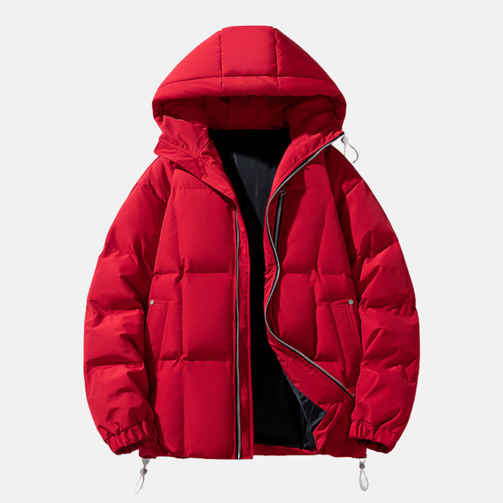 Men's Oversized Puffer Jacket – Padded with Adjustable Drawstring Hood Red