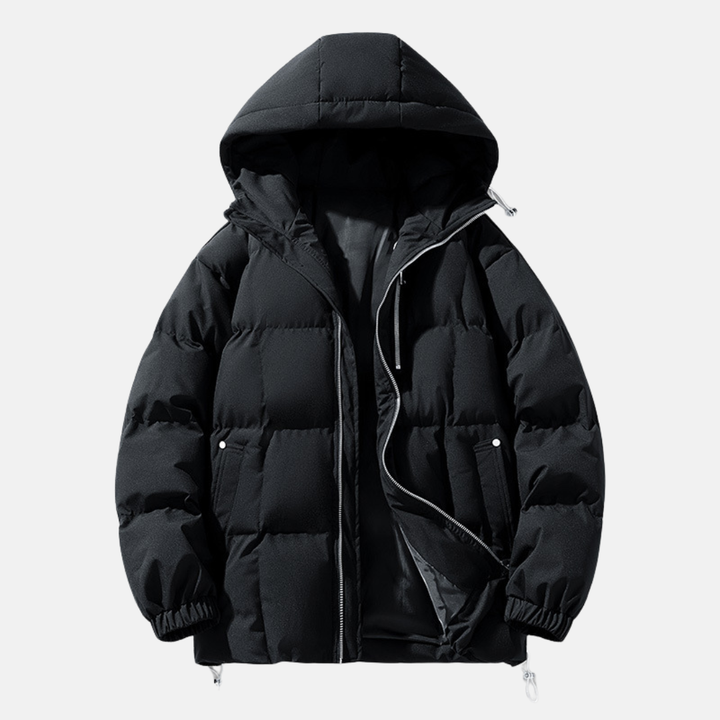 Men's Oversized Puffer Jacket – Padded with Adjustable Drawstring Hood Black