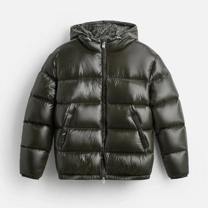 Men's Oversized Puffer Jacket Water-Repellent Quilted Design with Hood Green