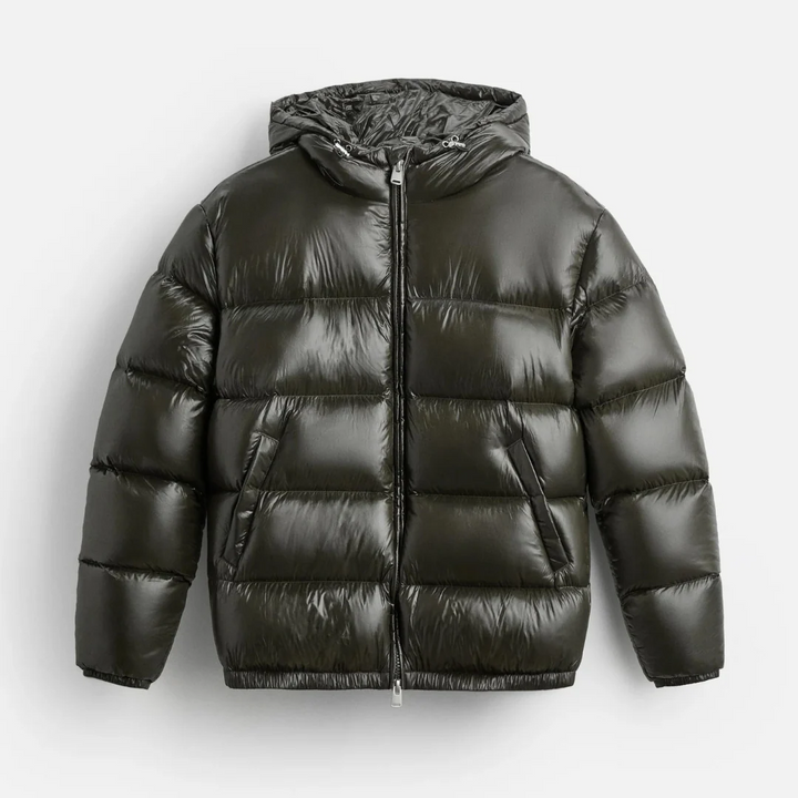 Men's Oversized Puffer Jacket – Water-Repellent Quilted Design with Hood Green