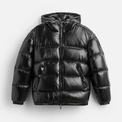Men's Oversized Puffer Jacket Water-Repellent Quilted Design with Hood Black