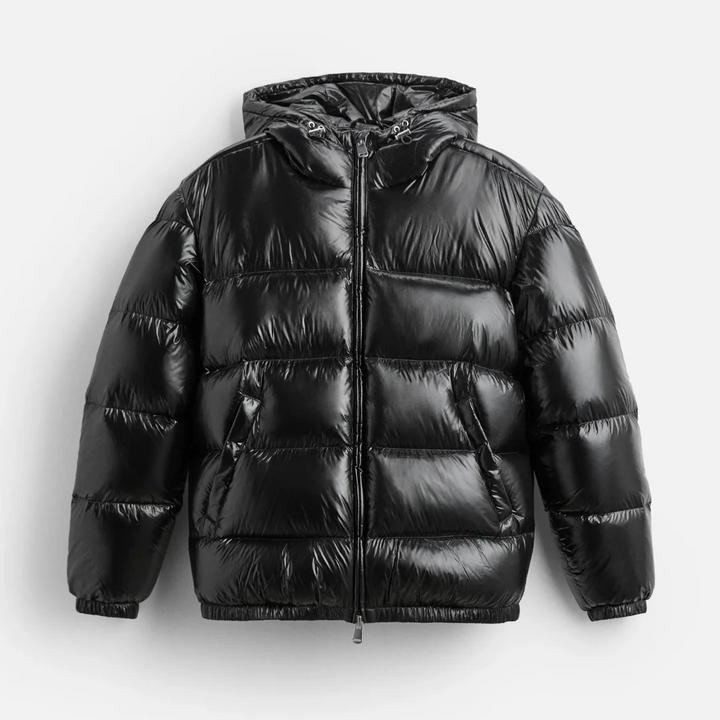Men's Oversized Puffer Jacket – Water-Repellent Quilted Design with Hood Black