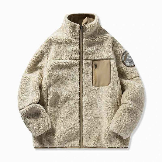 Men's Sherpa Polyester Oversized Full Zip Long Sleeve Solid Jacket