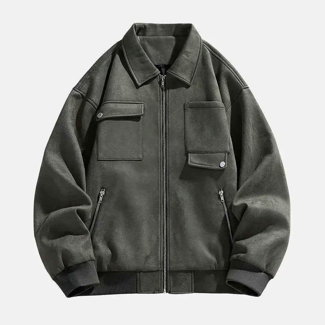 Men's Oversized Suede Jacket Army Green