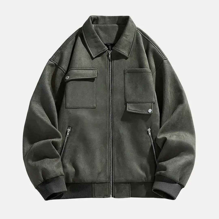 Men's Oversized Suede Jacket Army Green