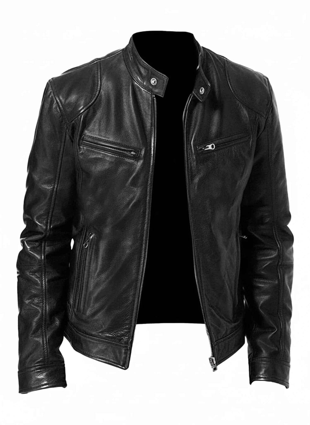 Men's PU Leather Racer Style Jacket Black