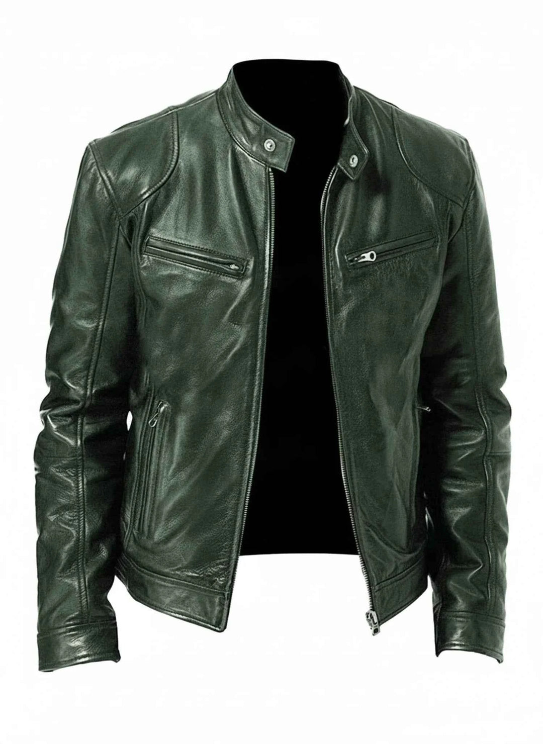 Men's PU Leather Racer Style Jacket Green