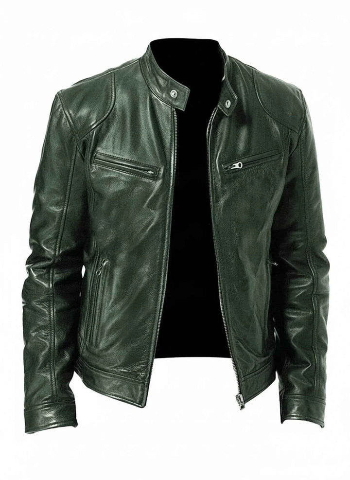 Men's PU Leather Racer Style Jacket Green