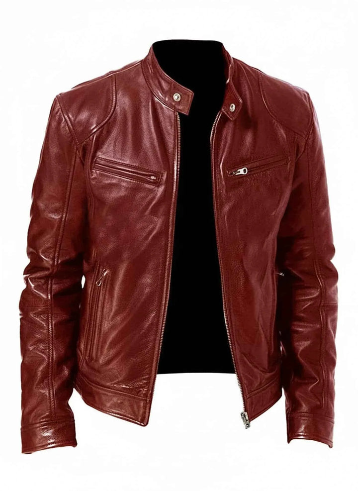 Men's PU Leather Racer Style Jacket Red