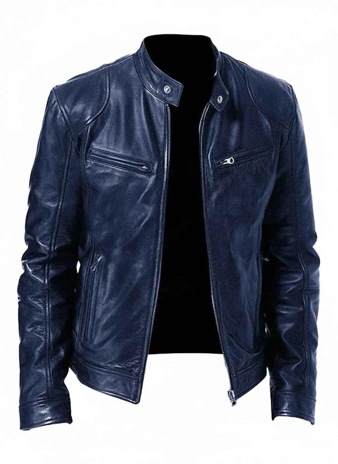 Men's PU Leather Racer Style Jacket Navy