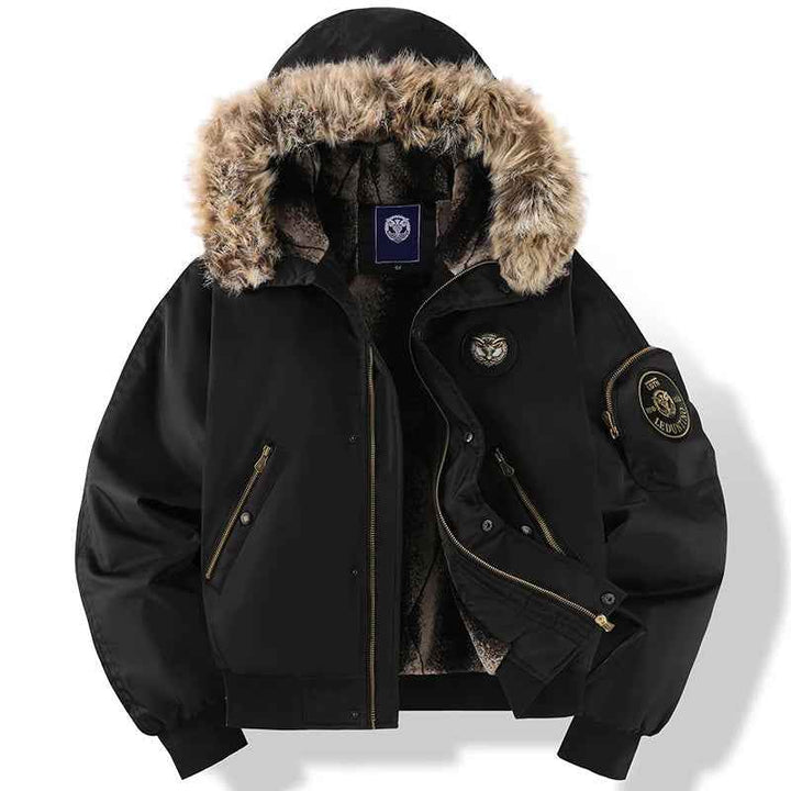 Men's Padded Hooded Bomber Jacket | Fur Trimmed Relaxed Fit