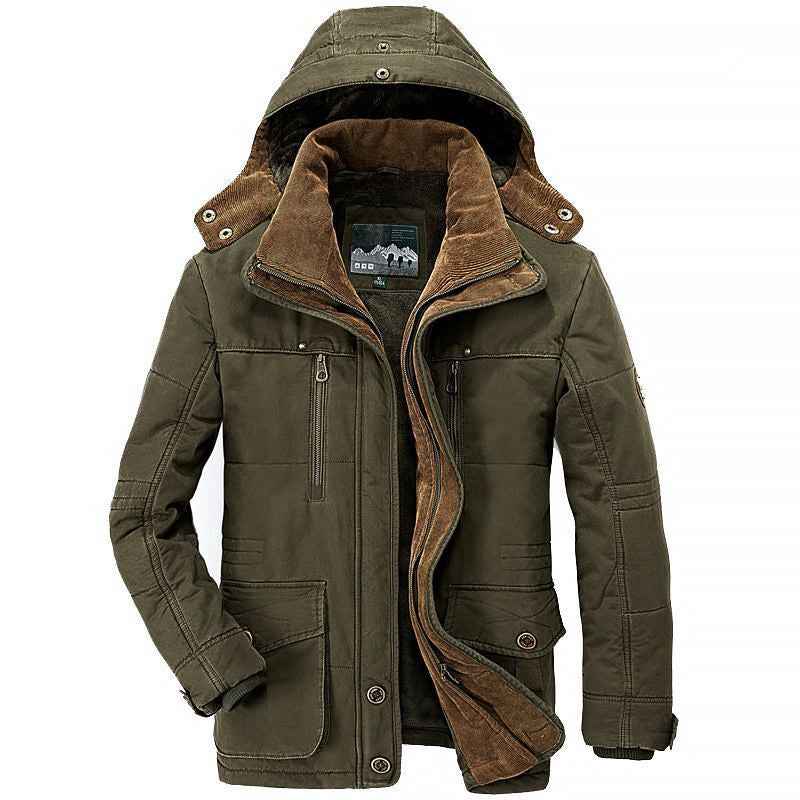 Men's Padded Hooded Winter Jacket with Multiple Pockets Green