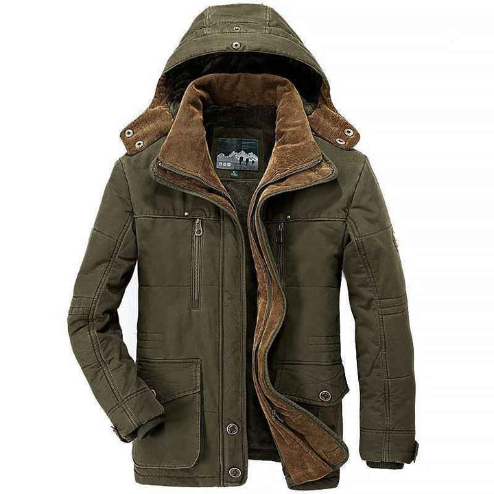 Men's Padded Hooded Winter Jacket with Multiple Pockets Green
