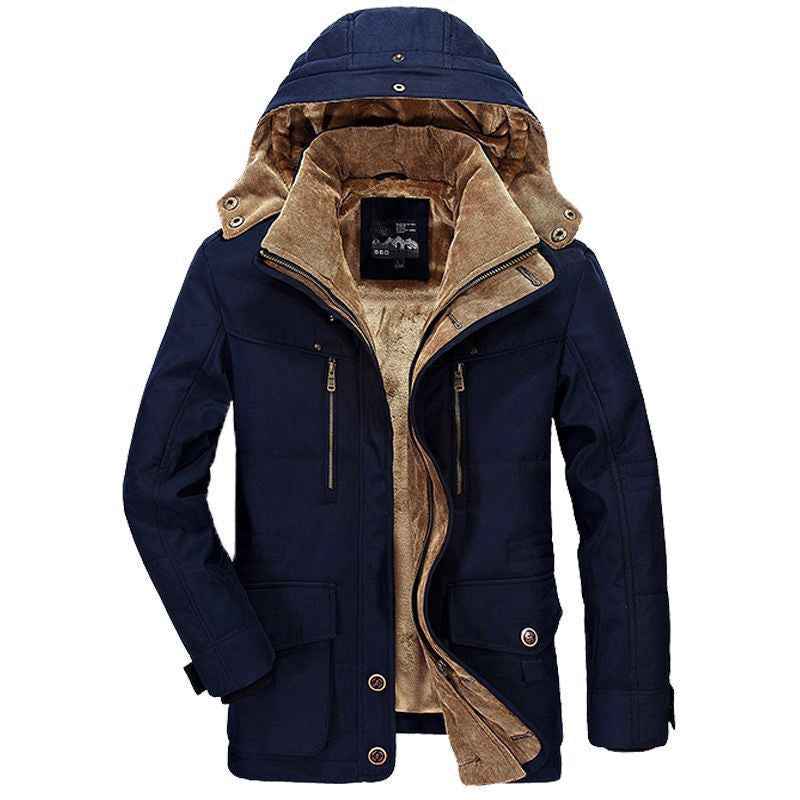 Men's Padded Hooded Winter Jacket with Multiple Pockets Blue