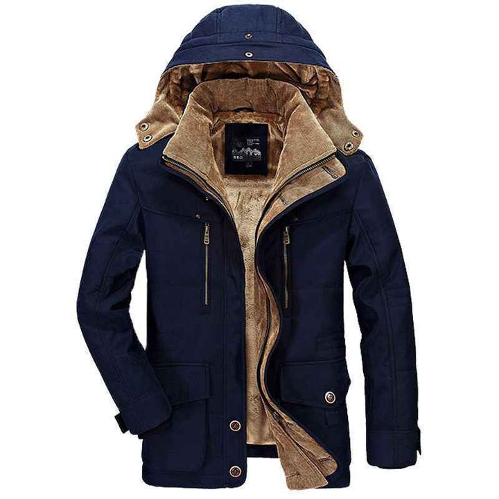 Men's Padded Hooded Winter Jacket with Multiple Pockets Blue
